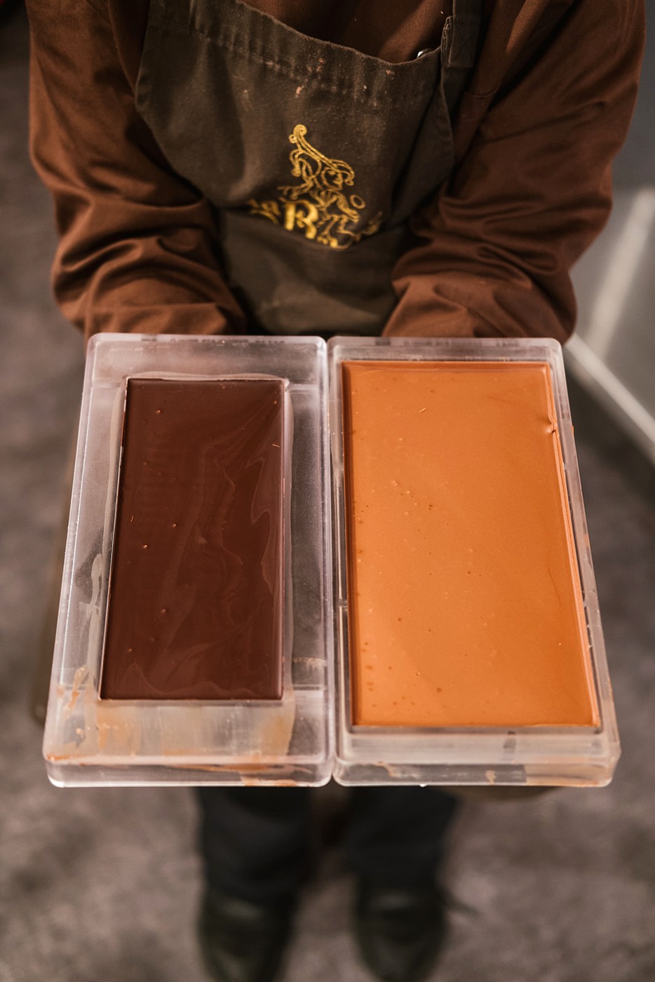 Chocolate bars displayed at La Tabletterie by La Belgique Gourmande in Brussels