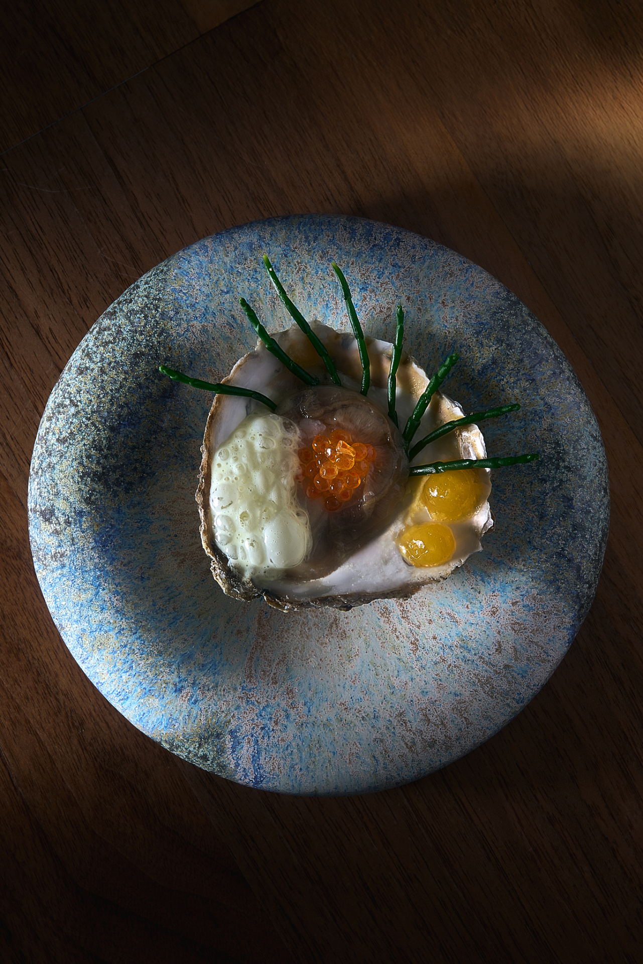 Oyster, egg yolk, samphire