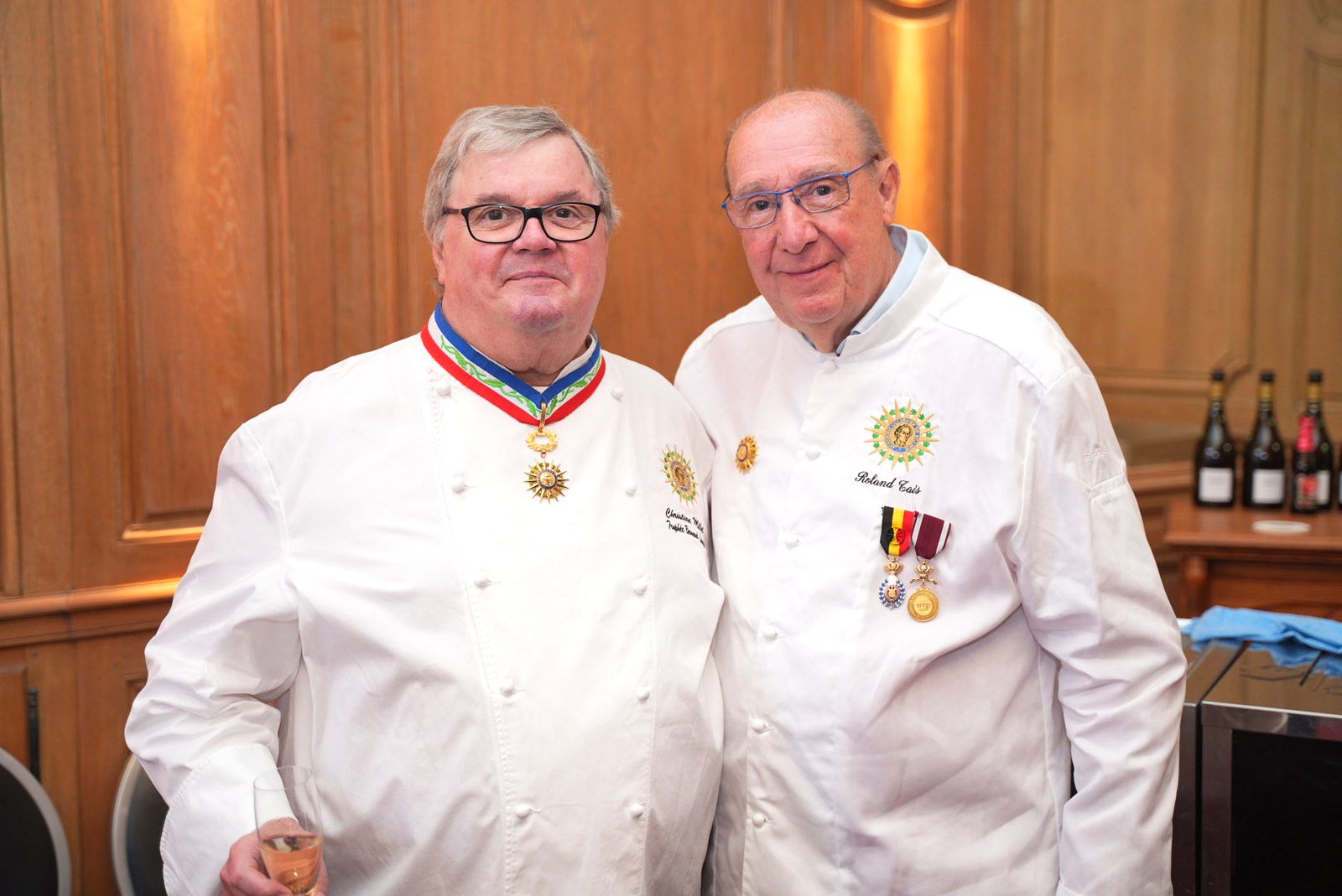 Chefs Christian Millet and Roland Cois in Académie Culinaire de France jackets