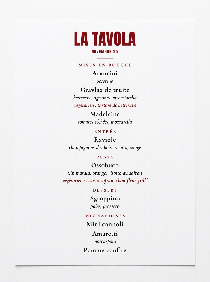 La Tavola · 25 November La Tavola · 25 November