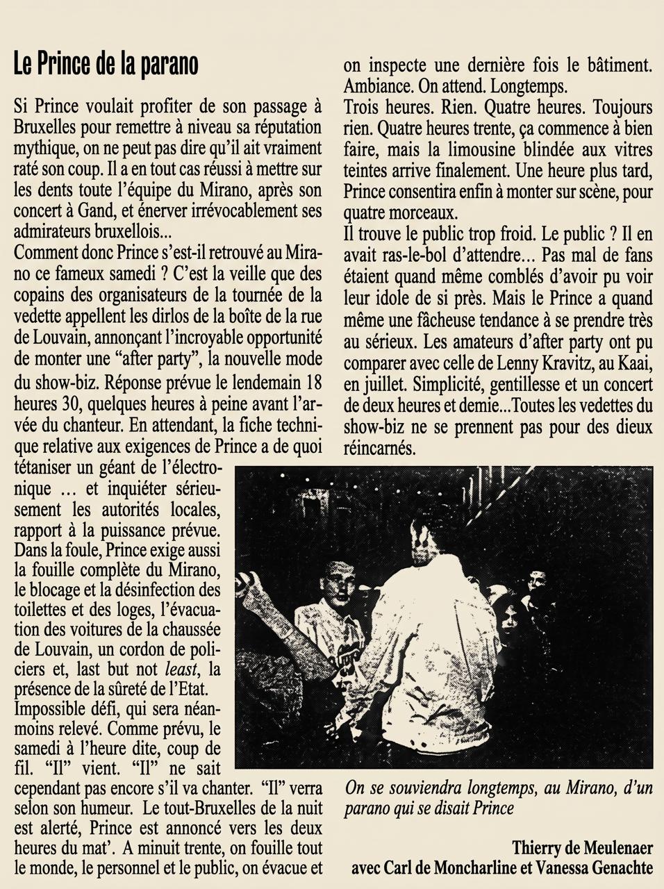 Article de presse « Le Prince de la parano » publié dans Park-Mail, texte de Thierry de Meulenaer et Carl de Moncharline, photo de Paul Tiétard