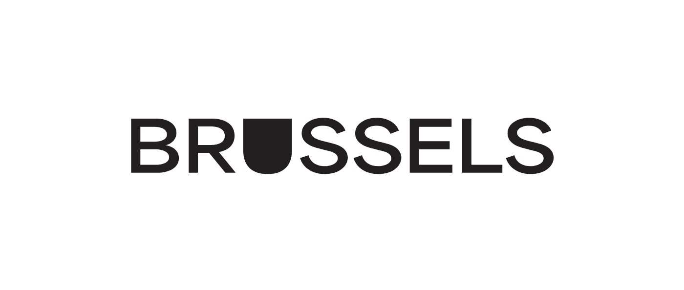 Officieel zwart BRUSSELS-logo met de letter U in schildvorm